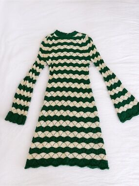 Misa Green and Cream Striped Knit Dress
